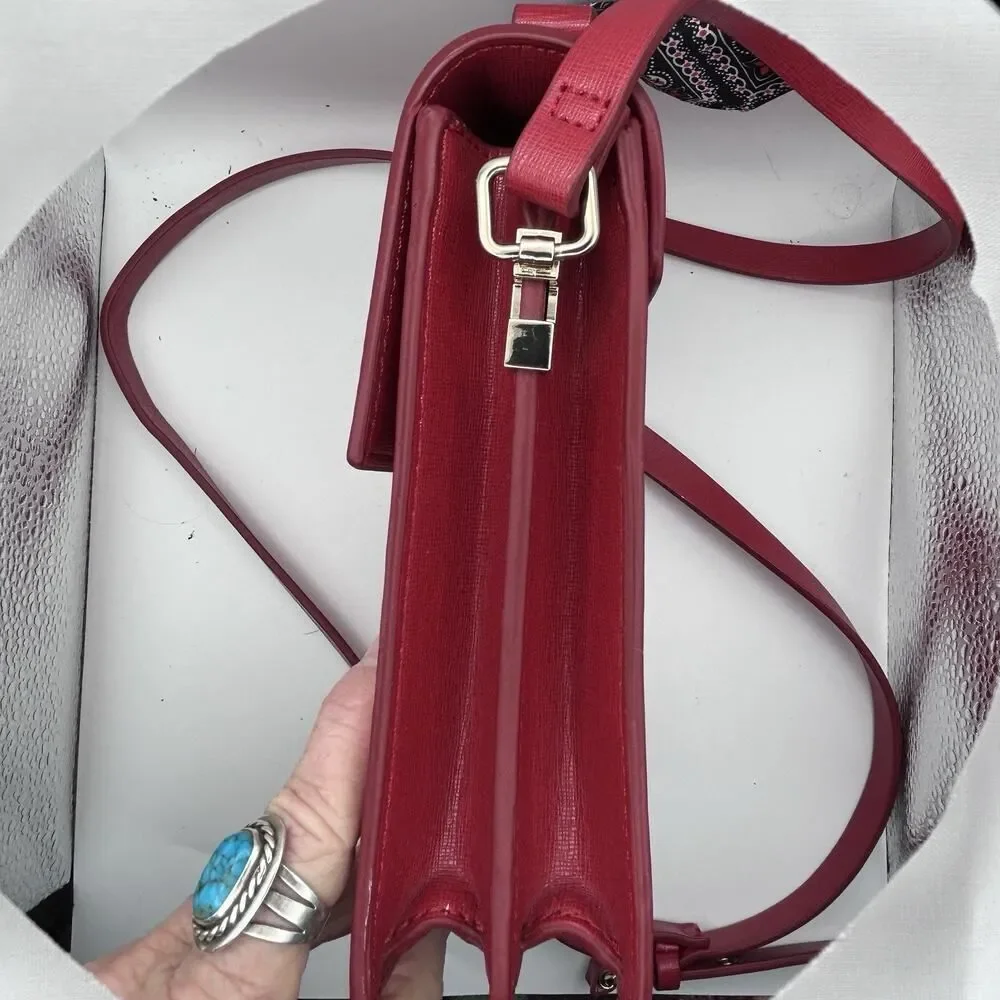 Zara Trafaluc red crossbody purse 8 x 6 x 2.25 faux leather attached twilly